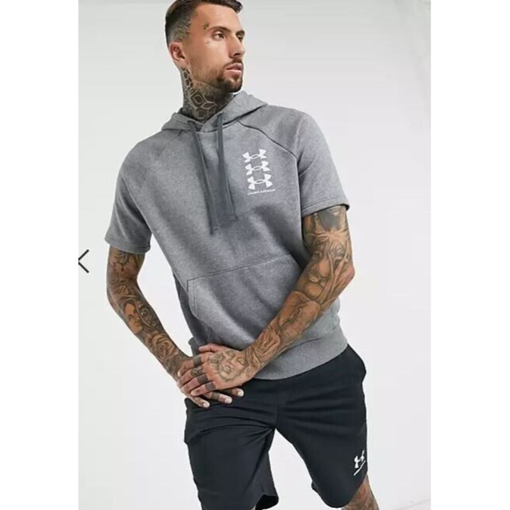 Under Armour Sweatshirt UA Rival Hoodie Mens Triple Logo Heather Gray 2XL